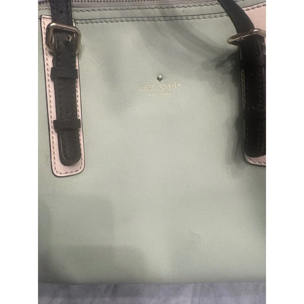 Kate Spade New York Satchel Purse Handbag Green Leather Colorblock Zip Top